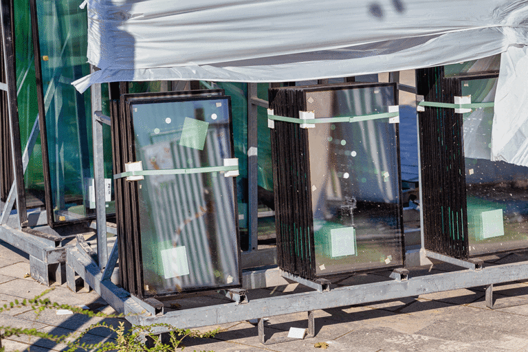 Stacked glass panels — fleet glass replacement business sale advised by Murphy Business North Fulton County