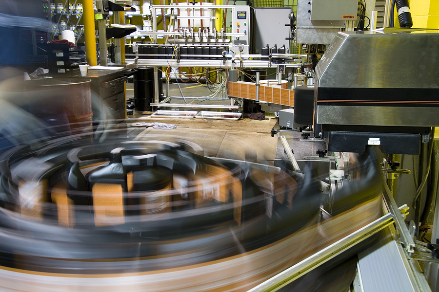 Automated machinery on a manufacturing production line